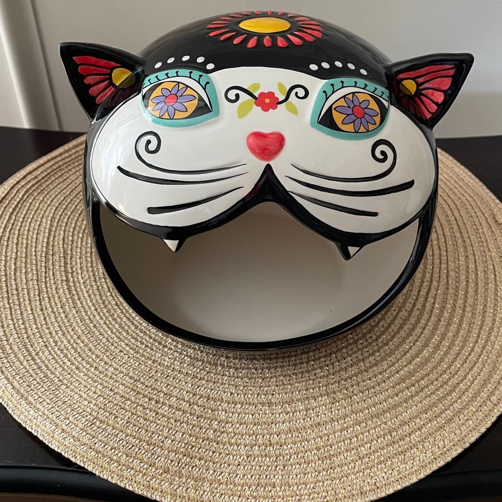 Sugar skull cat candy dish